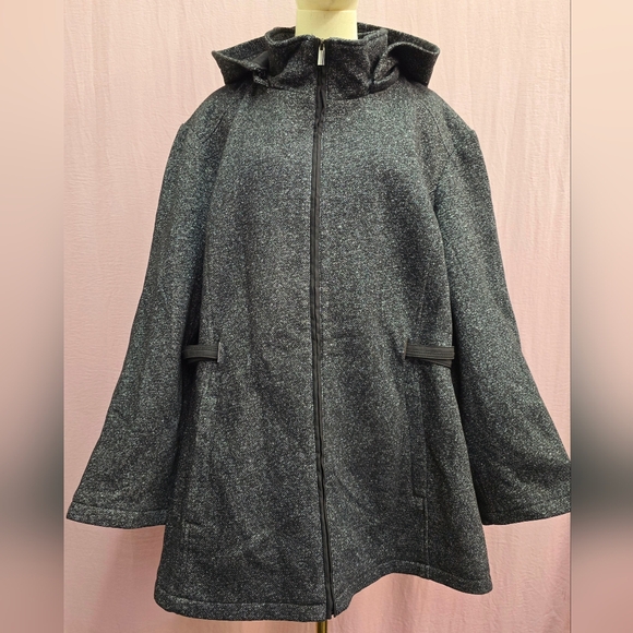 NWOT Plus Size Women Full Zip Midweight Detachable Hood Heather Coat Charcoal-3X - Picture 1 of 11